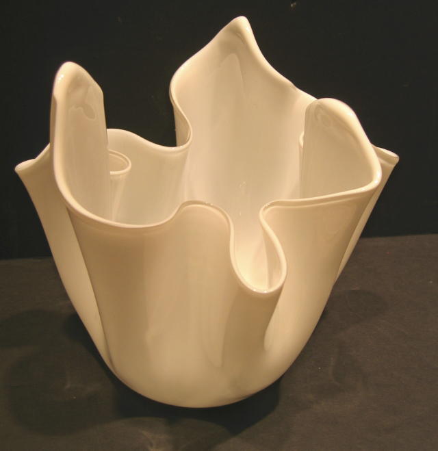 White Cased Signed Venini Handkerchief Vase