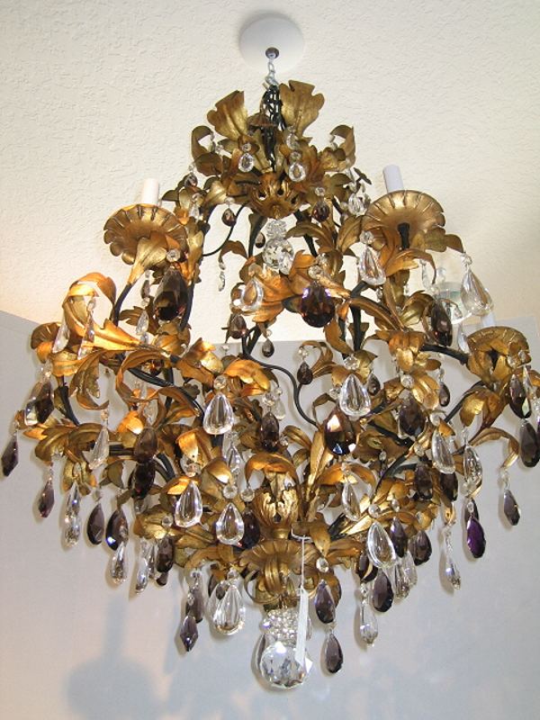 LARGE IRON ITALIAN COLORED CRYSTAL CHANDELIER 1920S