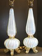 BAROVIER TOSO FOOTED OPALESCENT MURANO LAMPS
